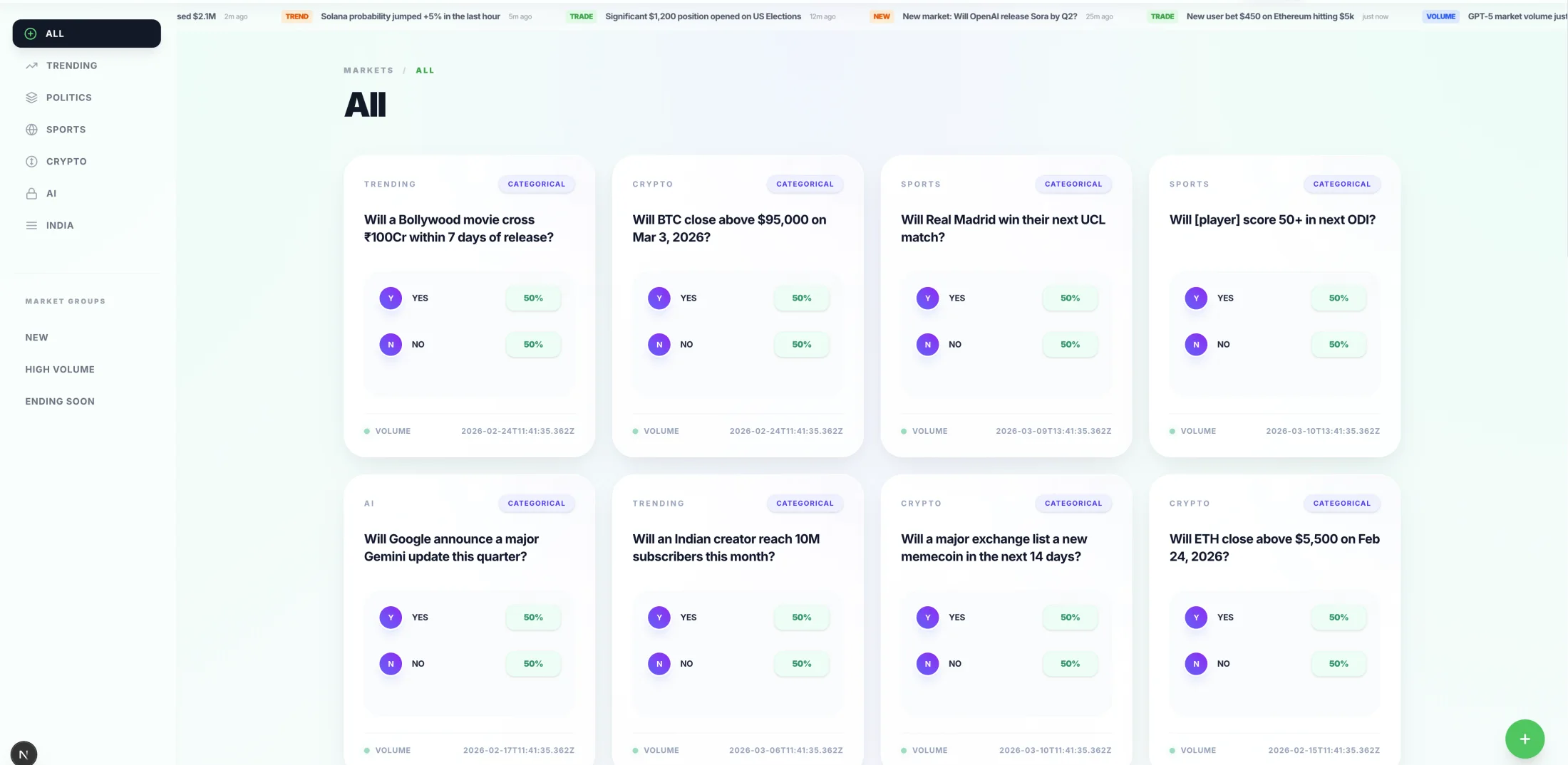 Prediction marketplace product interface