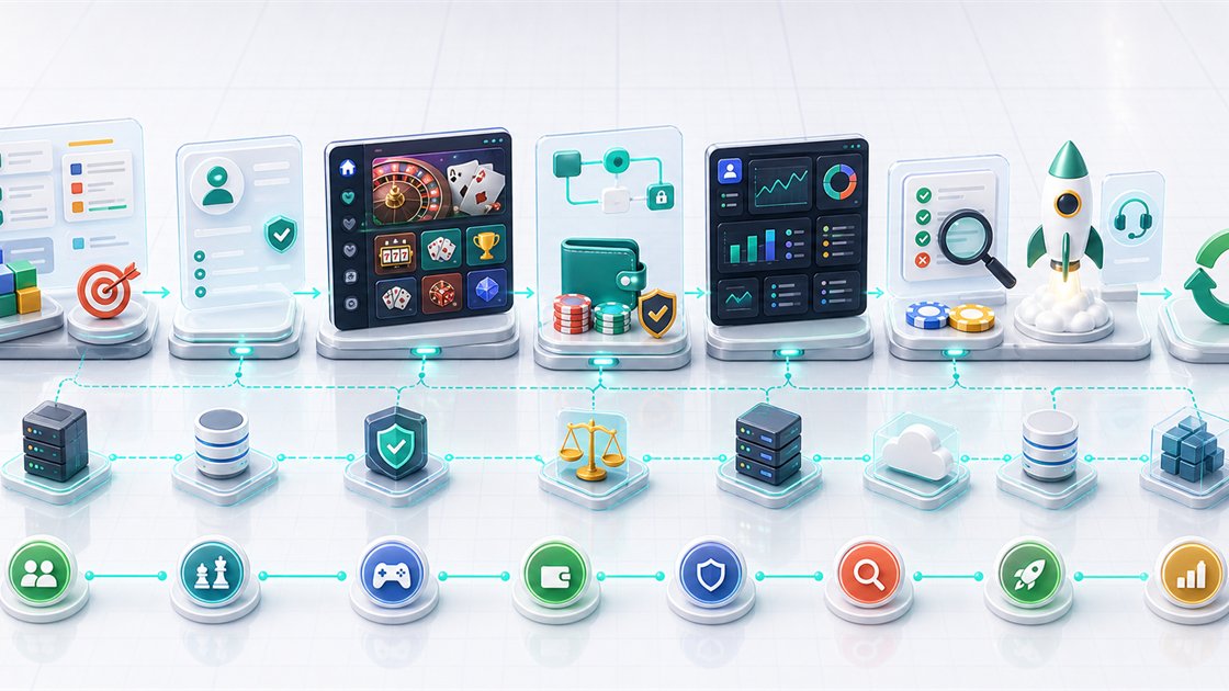Casino and betting platform delivery workflow from scope planning and player accounts through game portals wallet-adjacent logic operator dashboards QA release support and refinement